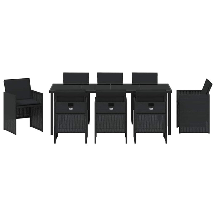 Set de masă pentru grădină cu pernă 9 pcs Negru poliratan - WALTI WALTI