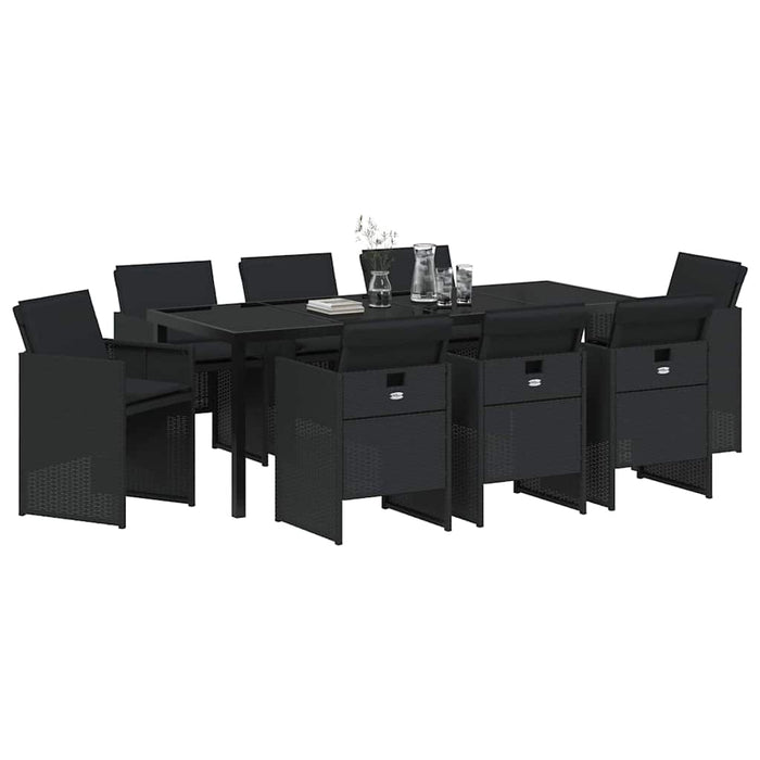 Set de masă pentru grădină cu pernă 9 pcs Negru poliratan - WALTI WALTI
