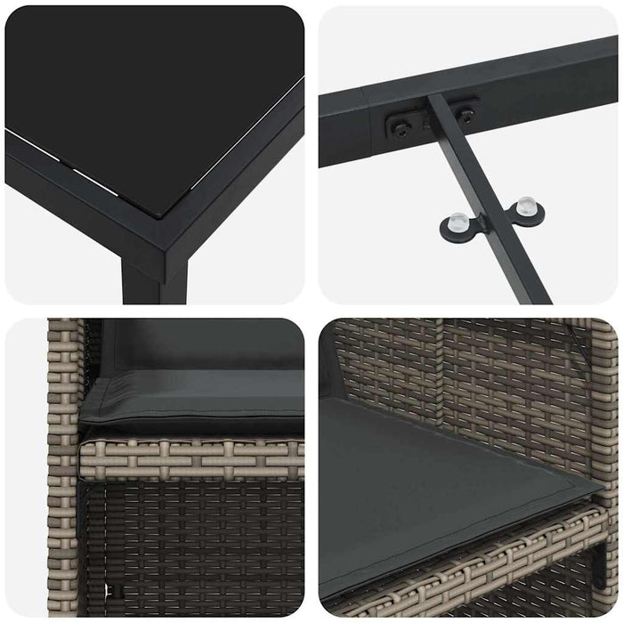 Set de masă pentru grădină cu pernă 9 pcs Gri poliratan - WALTI WALTI