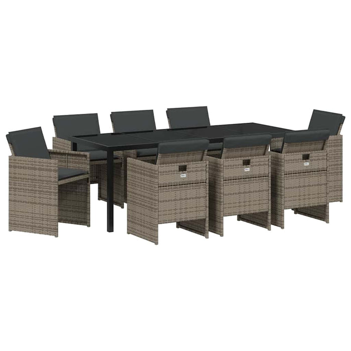Set de masă pentru grădină cu pernă 9 pcs Gri poliratan - WALTI WALTI
