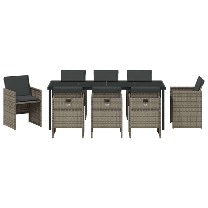 Set de masă pentru grădină cu pernă 9 pcs Gri poliratan - WALTI WALTI