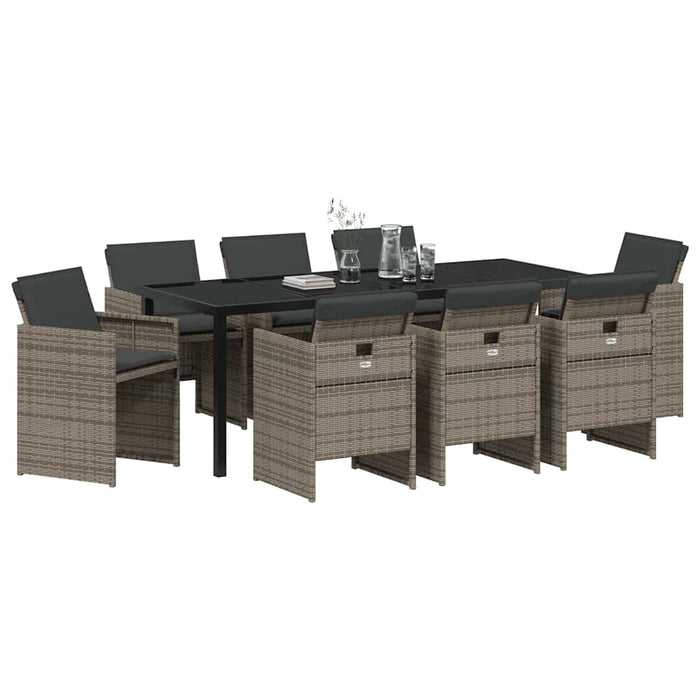 Set de masă pentru grădină cu pernă 9 pcs Gri poliratan - WALTI WALTI