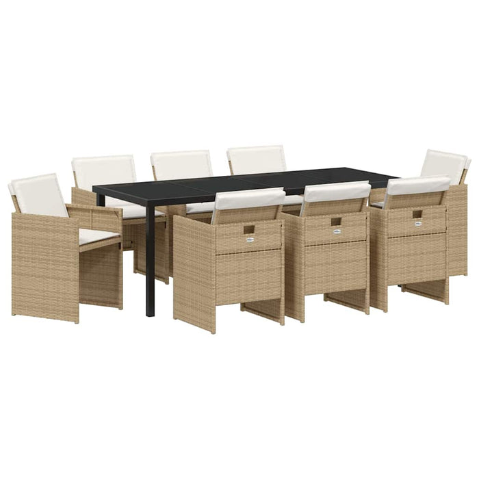 Set de masă pentru grădină cu pernă 9 pcs Bej poliratan - WALTI WALTI