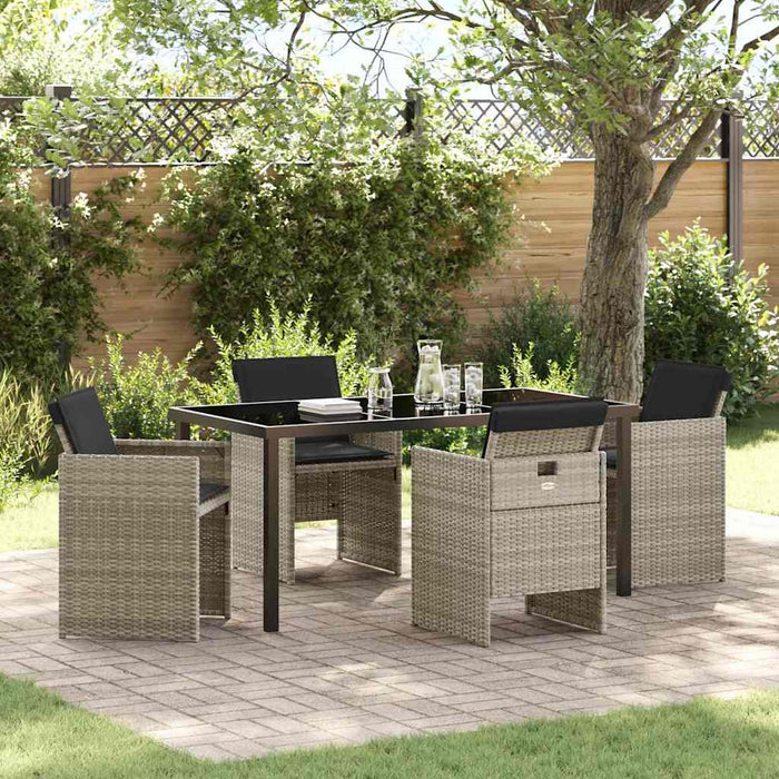 Set de masă pentru grădină cu pernă 5 pcs Gri deschis poliratan - WALTI WALTI