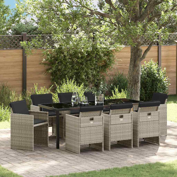 Set de masă pentru grădină cu pernă 9 pcs Gri deschis poliratan - WALTI WALTI
