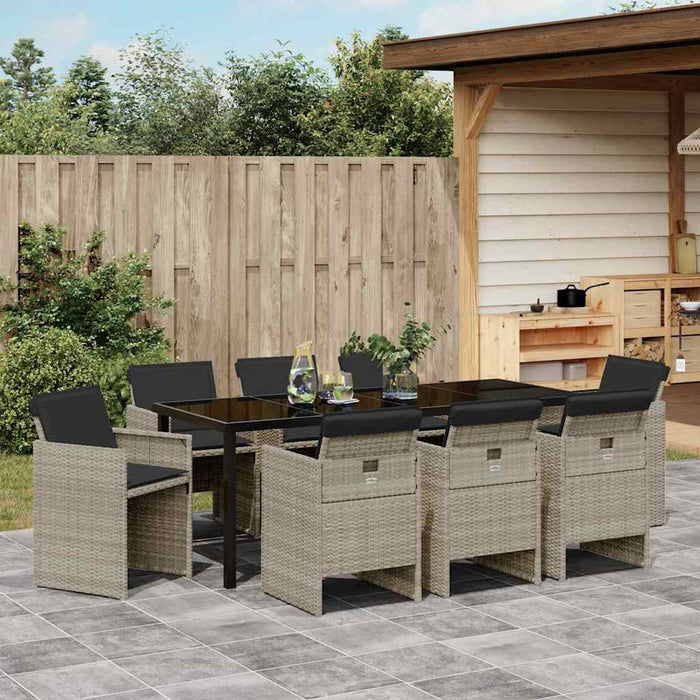 Set de masă pentru grădină cu pernă 9 pcs Gri deschis poliratan - WALTI WALTI