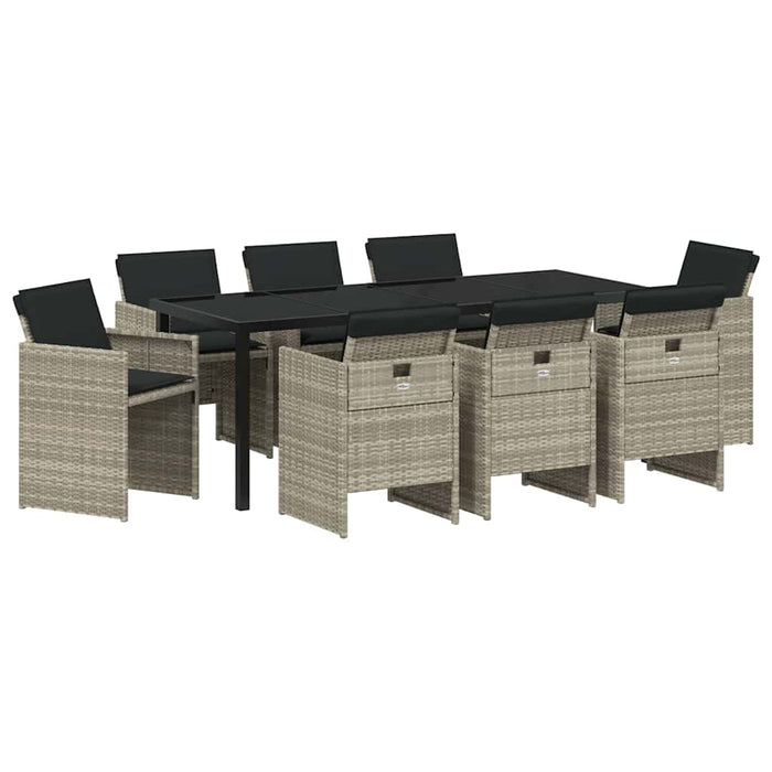 Set de masă pentru grădină cu pernă 9 pcs Gri deschis poliratan - WALTI WALTI