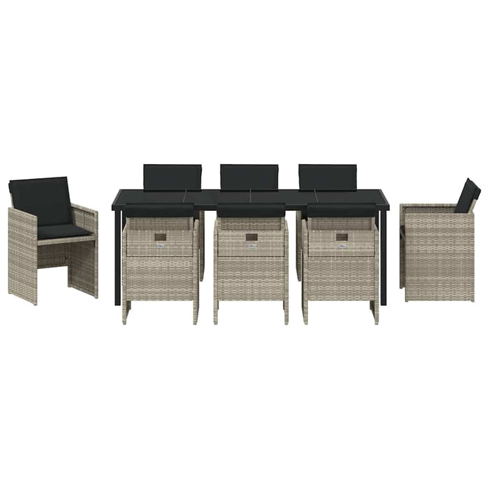 Set de masă pentru grădină cu pernă 9 pcs Gri deschis poliratan - WALTI WALTI