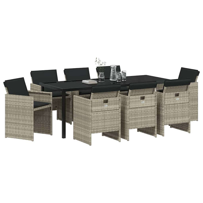 Set de masă pentru grădină cu pernă 9 pcs Gri deschis poliratan - WALTI WALTI