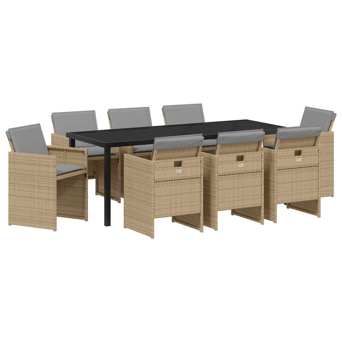 Set de masă pentru grădină cu pernă 9 pcs Bej poliratan - WALTI WALTI