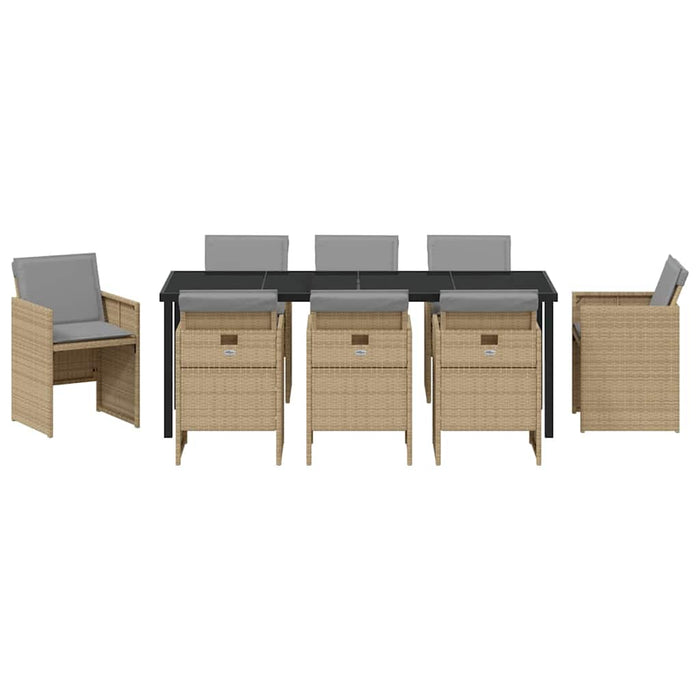 Set de masă pentru grădină cu pernă 9 pcs Bej poliratan - WALTI WALTI