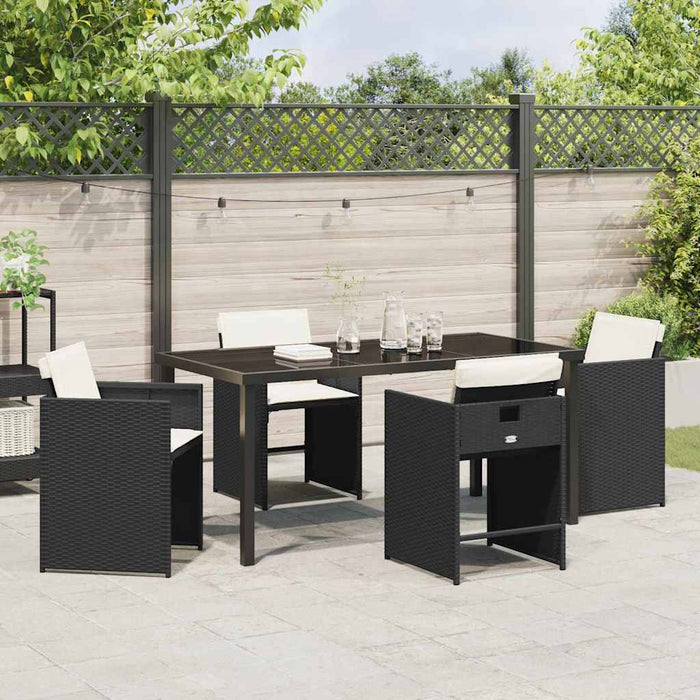 Set de masă pentru grădină cu pernă 5 pcs Negru poliratan - WALTI WALTI