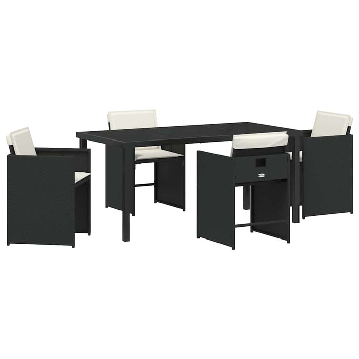 Set de masă pentru grădină cu pernă 5 pcs Negru poliratan - WALTI WALTI