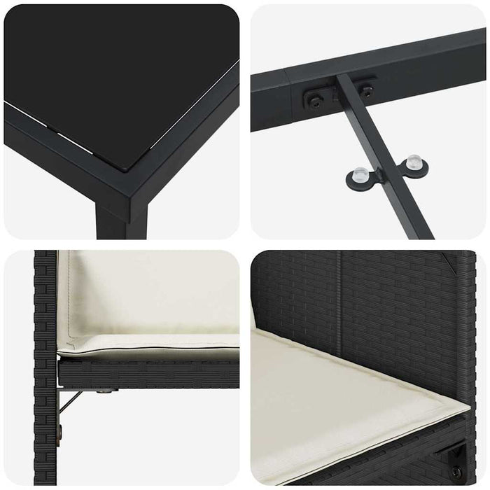 Set de masă pentru grădină cu pernă 9 pcs Negru poliratan - WALTI WALTI