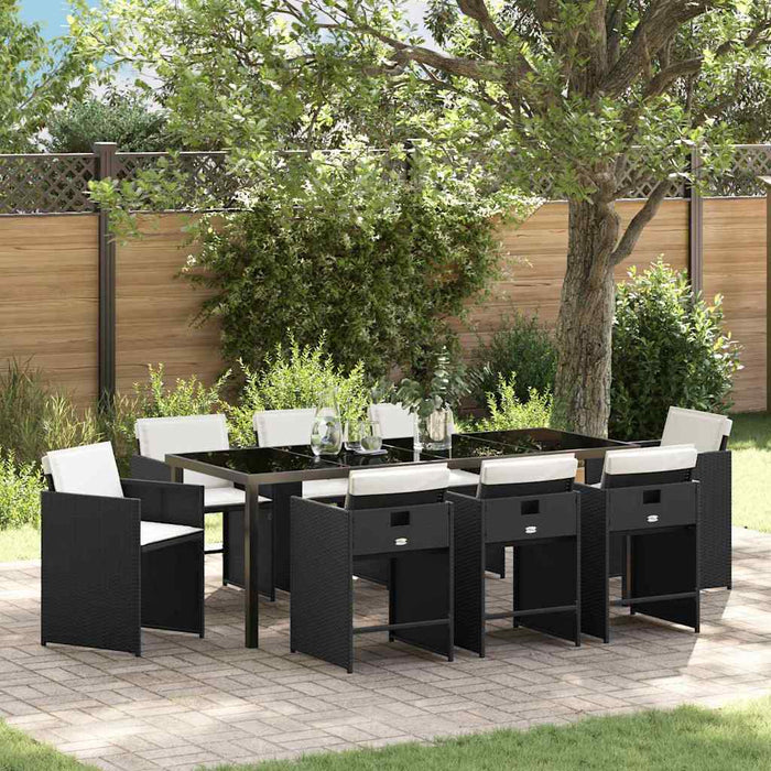 Set de masă pentru grădină cu pernă 9 pcs Negru poliratan - WALTI WALTI
