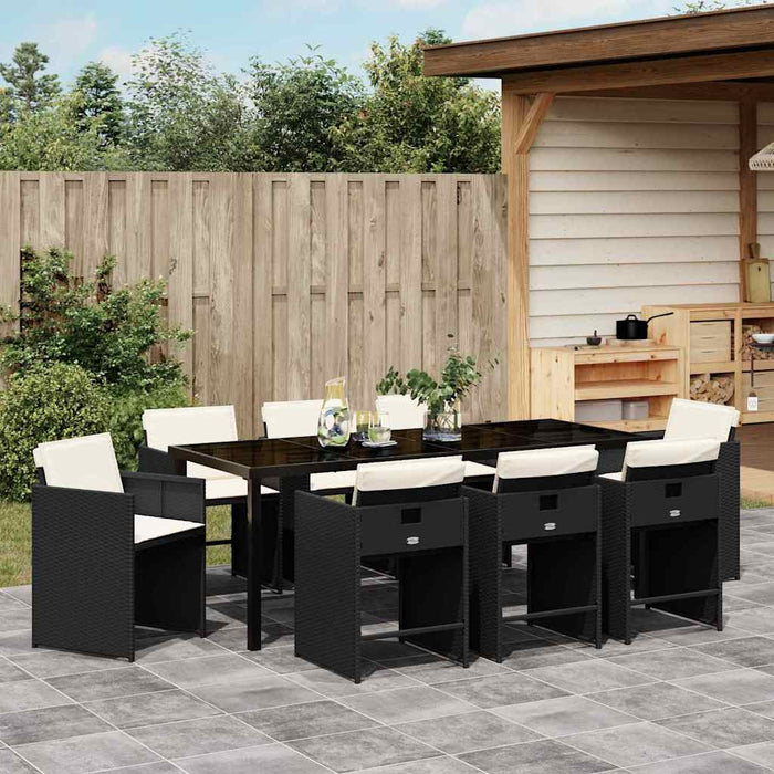 Set de masă pentru grădină cu pernă 9 pcs Negru poliratan - WALTI WALTI