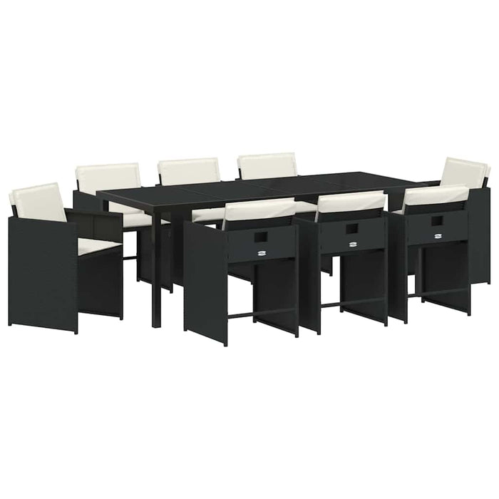 Set de masă pentru grădină cu pernă 9 pcs Negru poliratan - WALTI WALTI