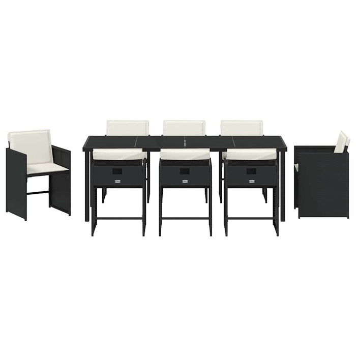 Set de masă pentru grădină cu pernă 9 pcs Negru poliratan - WALTI WALTI