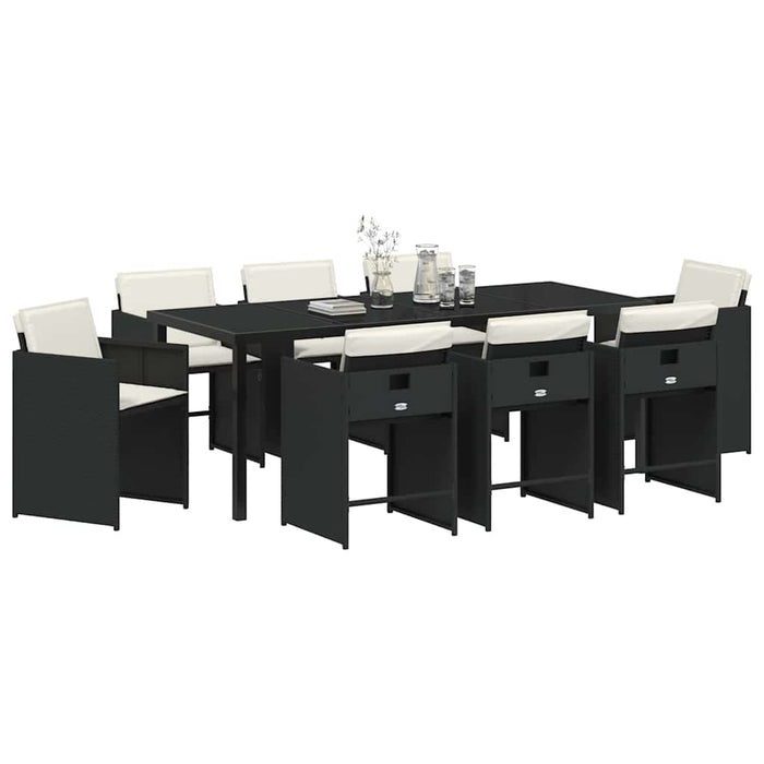 Set de masă pentru grădină cu pernă 9 pcs Negru poliratan - WALTI WALTI