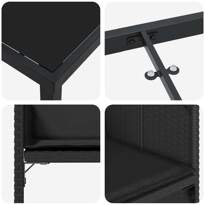 Set de masă pentru grădină cu pernă 9 pcs Negru poliratan - WALTI WALTI