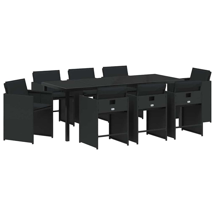 Set de masă pentru grădină cu pernă 9 pcs Negru poliratan - WALTI WALTI