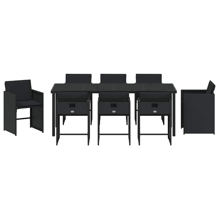 Set de masă pentru grădină cu pernă 9 pcs Negru poliratan - WALTI WALTI