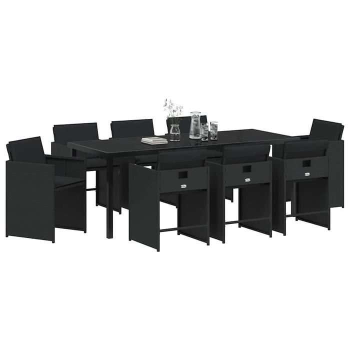 Set de masă pentru grădină cu pernă 9 pcs Negru poliratan - WALTI WALTI