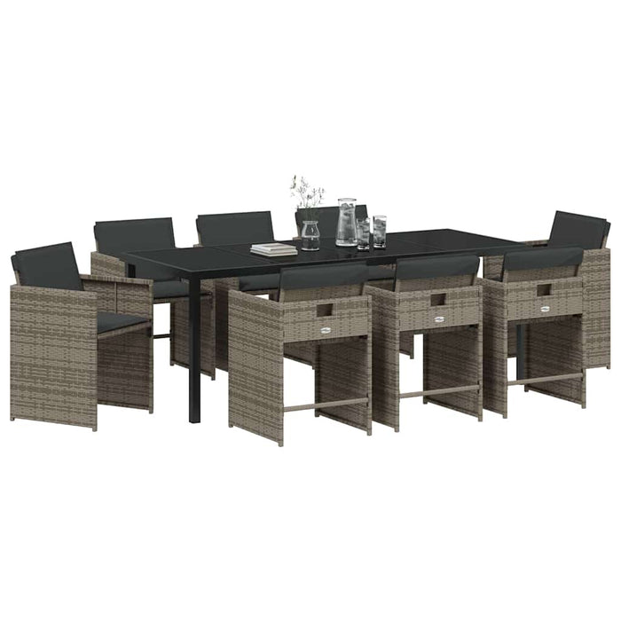 Set de masă pentru grădină cu pernă 9 pcs Gri poliratan - WALTI WALTI