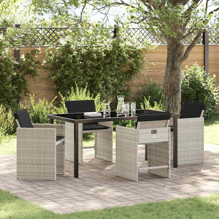 Set de masă pentru grădină cu pernă 5 pcs Gri deschis poliratan - WALTI WALTI