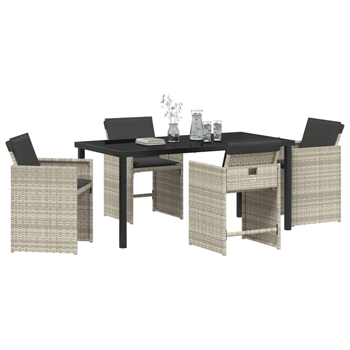 Set de masă pentru grădină cu pernă 5 pcs Gri deschis poliratan - WALTI WALTI