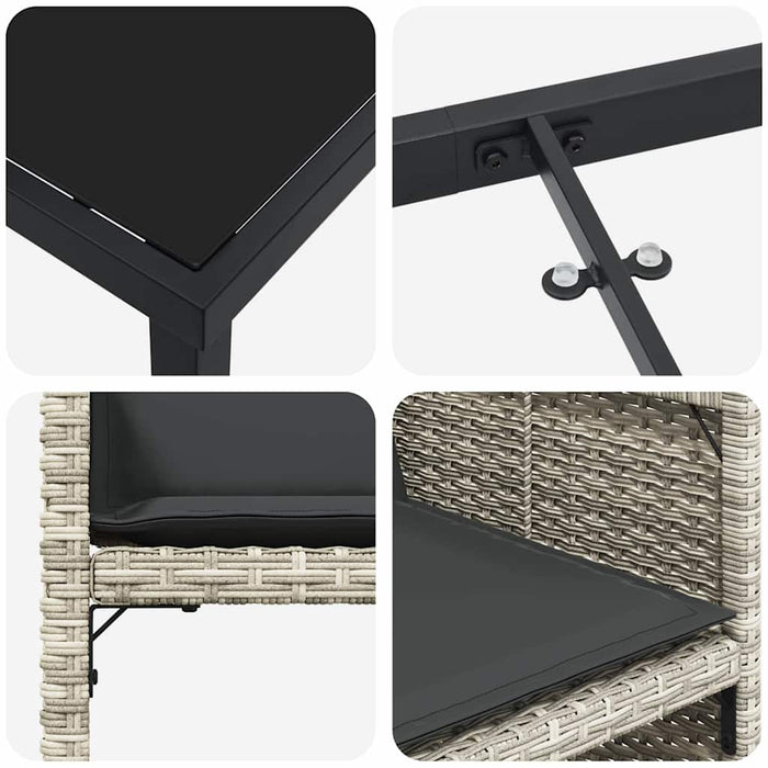 Set de masă pentru grădină cu pernă 9 pcs Gri deschis poliratan - WALTI WALTI