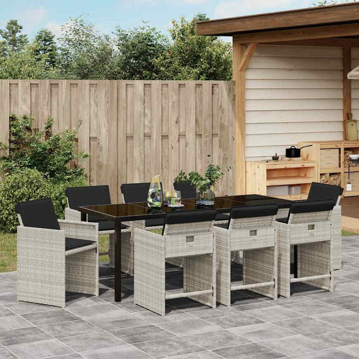 Set de masă pentru grădină cu pernă 9 pcs Gri deschis poliratan - WALTI WALTI