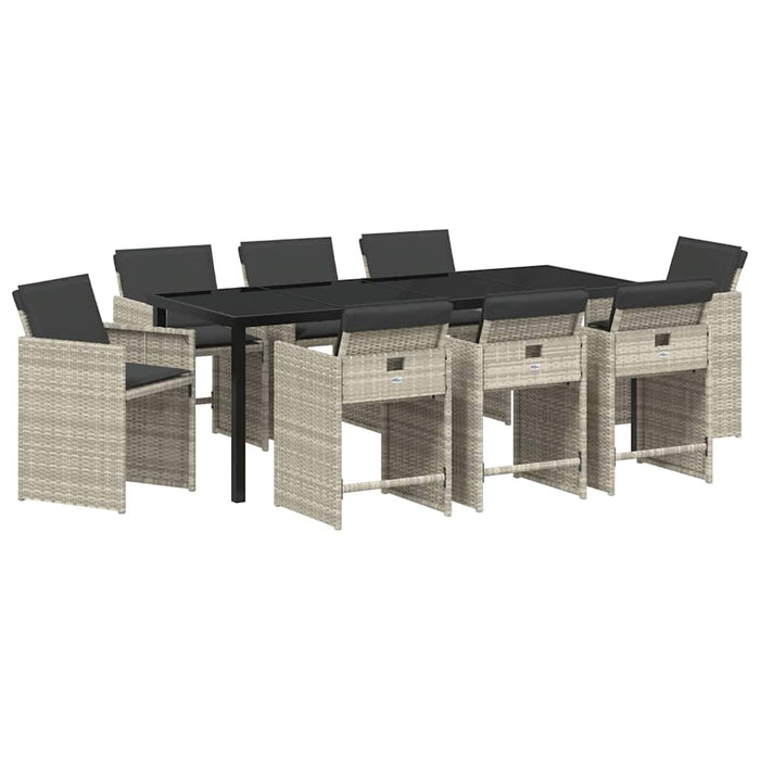 Set de masă pentru grădină cu pernă 9 pcs Gri deschis poliratan - WALTI WALTI
