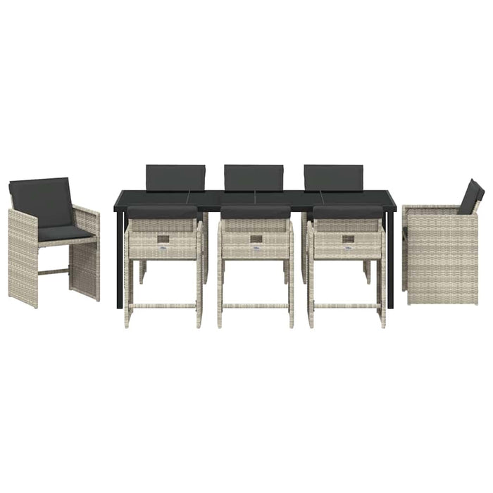 Set de masă pentru grădină cu pernă 9 pcs Gri deschis poliratan - WALTI WALTI