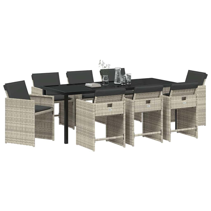 Set de masă pentru grădină cu pernă 9 pcs Gri deschis poliratan - WALTI WALTI
