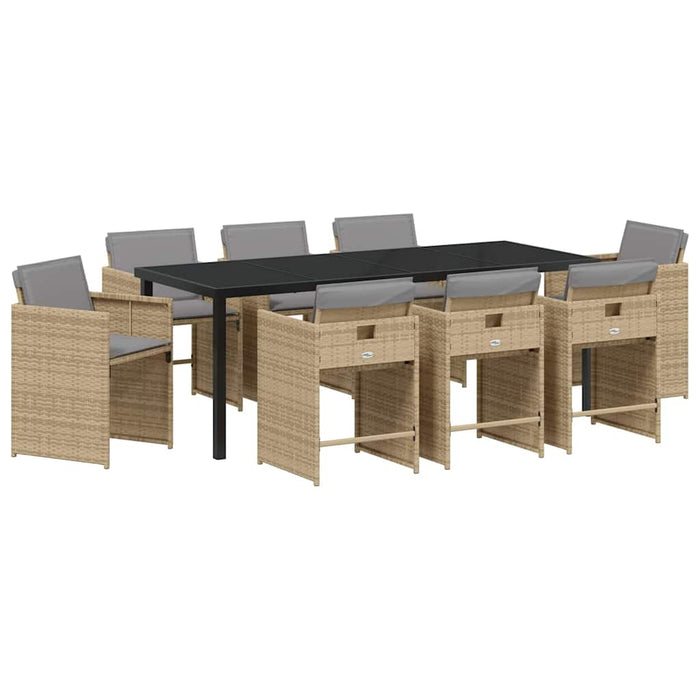 Set de masă pentru grădină cu pernă 9 pcs Bej poliratan - WALTI WALTI