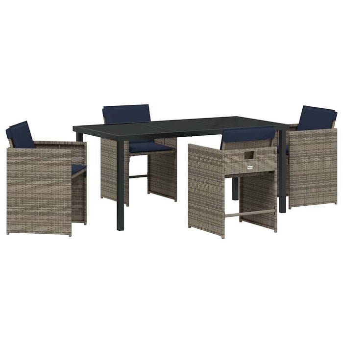 Set de masă pentru grădină cu pernă 5 pcs Gri poliratan - WALTI WALTI