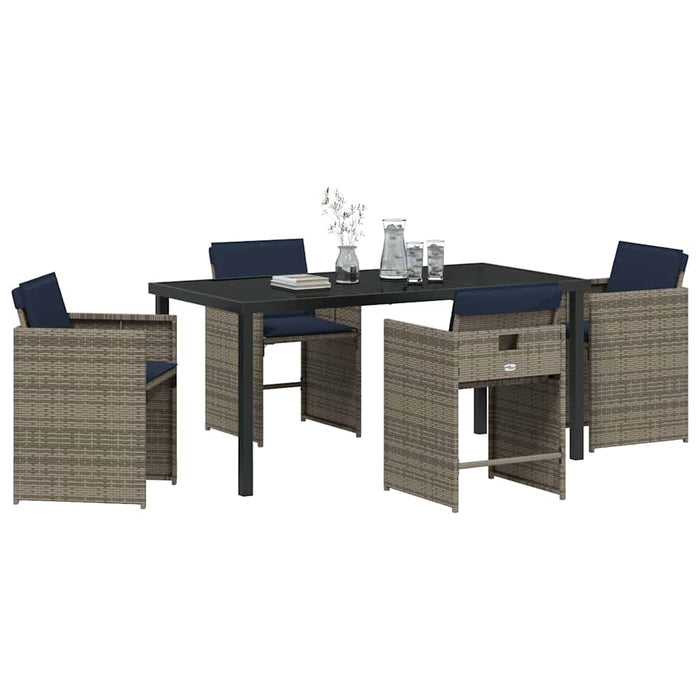 Set de masă pentru grădină cu pernă 5 pcs Gri poliratan - WALTI WALTI