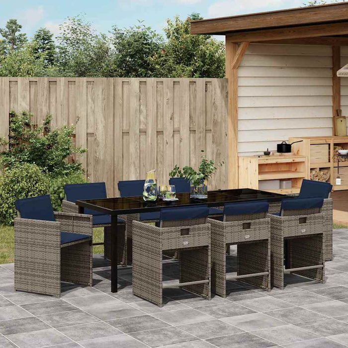 Set de masă pentru grădină cu pernă 9 pcs Gri poliratan WALTI