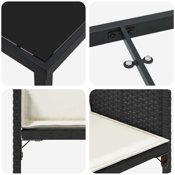 Set de masă pentru grădină cu pernă 9 pcs Negru poliratan - WALTI WALTI