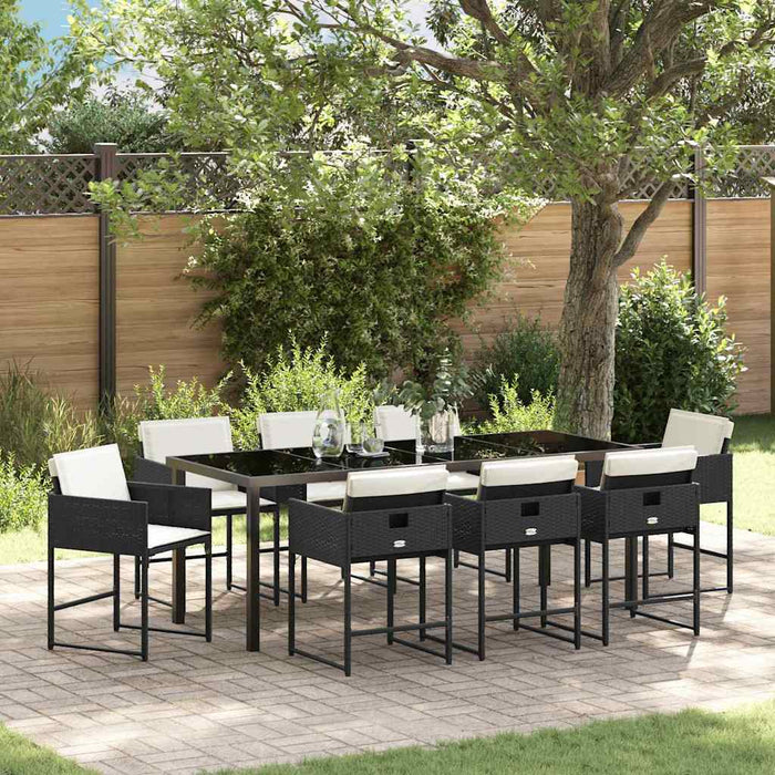 Set de masă pentru grădină cu pernă 9 pcs Negru poliratan - WALTI WALTI