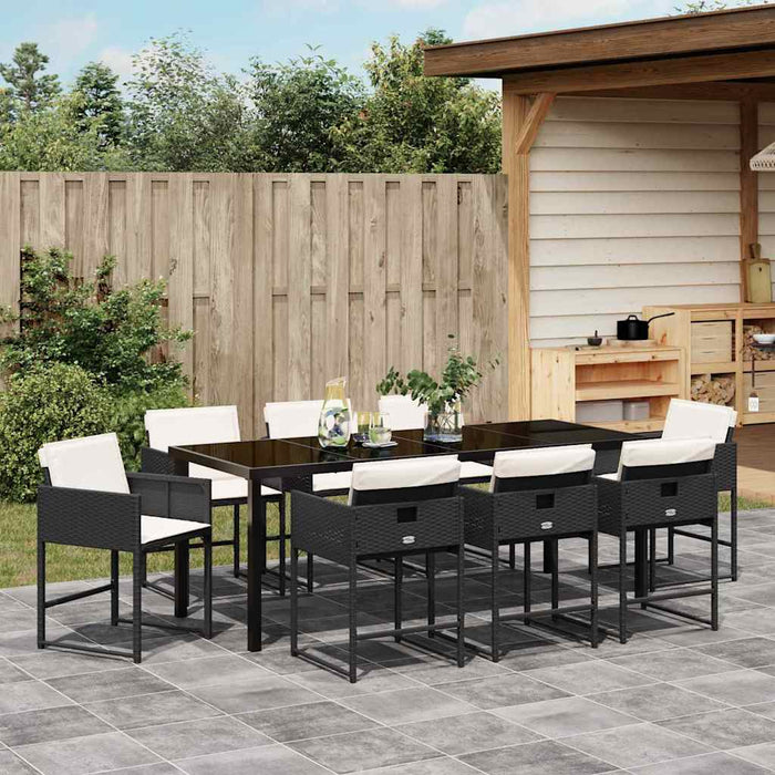 Set de masă pentru grădină cu pernă 9 pcs Negru poliratan - WALTI WALTI