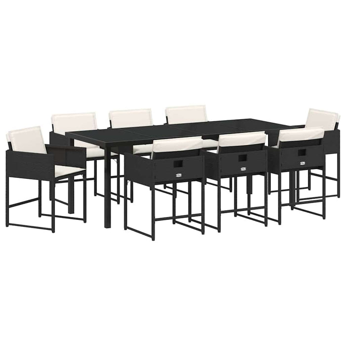 Set de masă pentru grădină cu pernă 9 pcs Negru poliratan - WALTI WALTI
