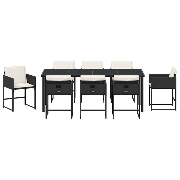 Set de masă pentru grădină cu pernă 9 pcs Negru poliratan - WALTI WALTI