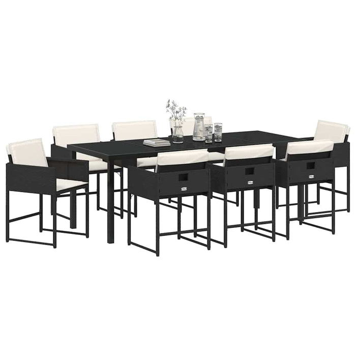 Set de masă pentru grădină cu pernă 9 pcs Negru poliratan - WALTI WALTI