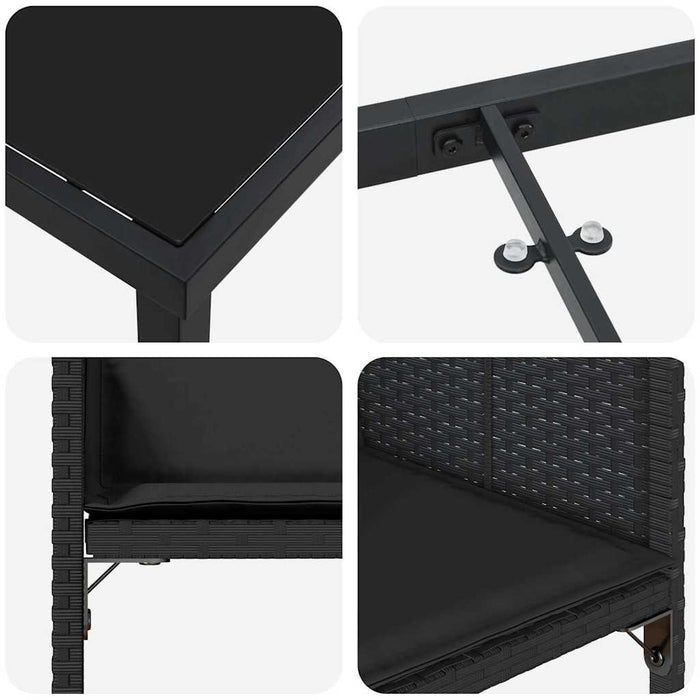 Set de masă pentru grădină cu pernă 9 pcs Negru poliratan - WALTI WALTI