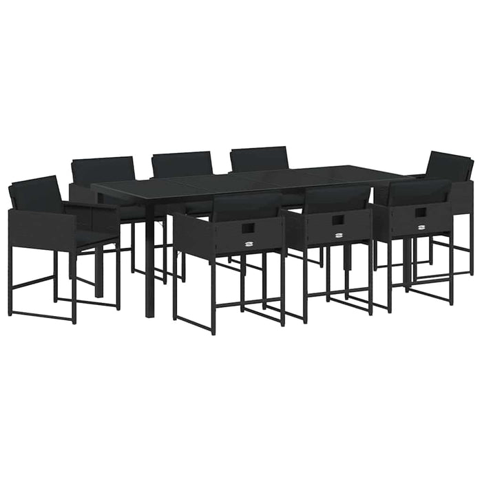 Set de masă pentru grădină cu pernă 9 pcs Negru poliratan - WALTI WALTI