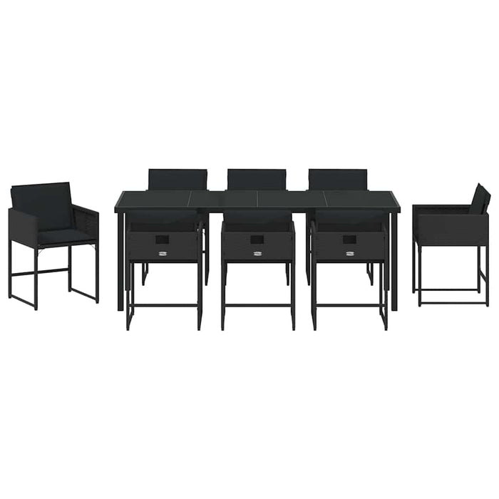 Set de masă pentru grădină cu pernă 9 pcs Negru poliratan - WALTI WALTI