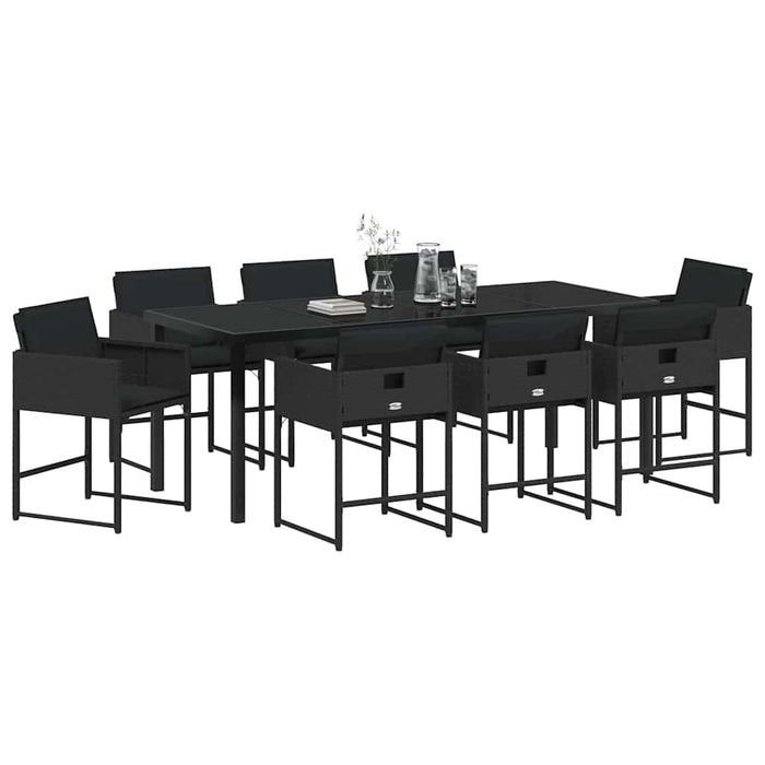 Set de masă pentru grădină cu pernă 9 pcs Negru poliratan - WALTI WALTI