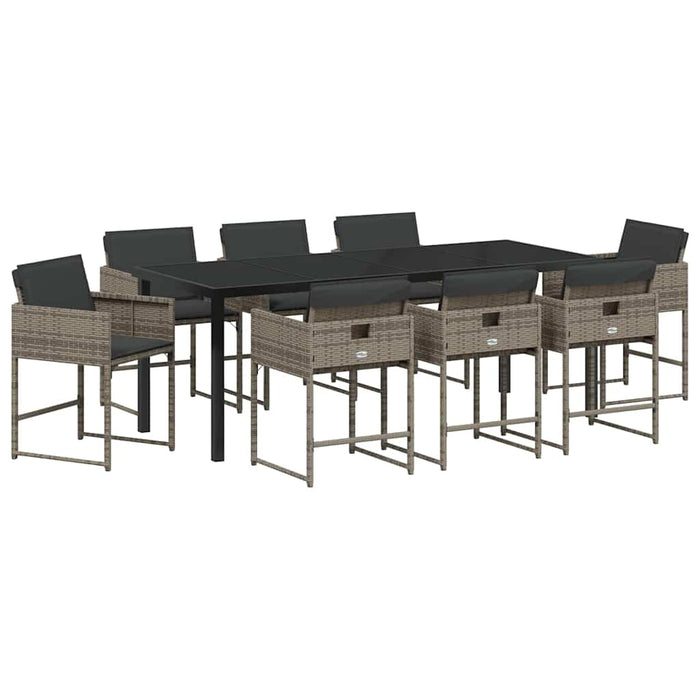 Set de masă pentru grădină cu pernă 9 pcs Gri poliratan - WALTI WALTI
